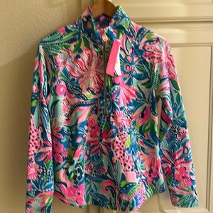 Lilly Pulitzer Skipper Popover UPF 50+, Size Small, Turquoise Oasis Golden Hour.